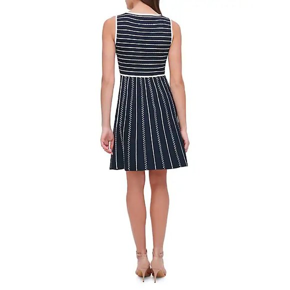 NEW Tommy Hilfiger Striped Cotton-Blend Fit-and-Flare Knitted Dress in Navy, S - Picture 4 of 14